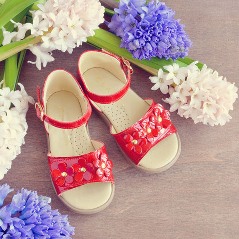 Clarys Girls Red Flower Sandal