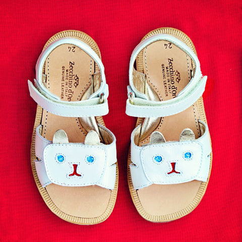Zecchino Girls White Sandal With Cat