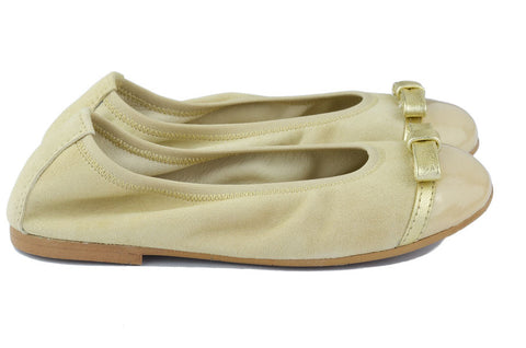 Clarys Girls Camel Suede Ballerina with Gold Bow