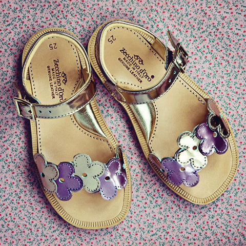 Zecchino Girls Gold and Lilac Flower Sandal
